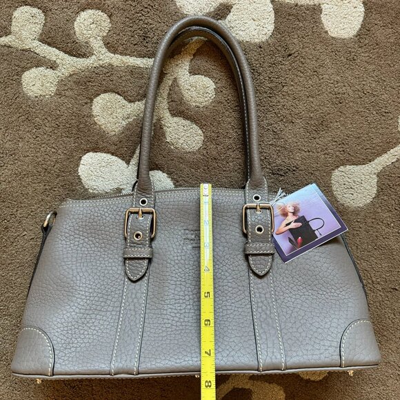 dooney and burke leather domed satchel bag in platinum - Picture 4 of 8